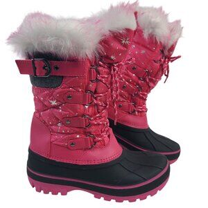 Dream Pairs Kids Fuchsia Snow Boots Faux Fur Lining Star Print Sz 5 Waterproof